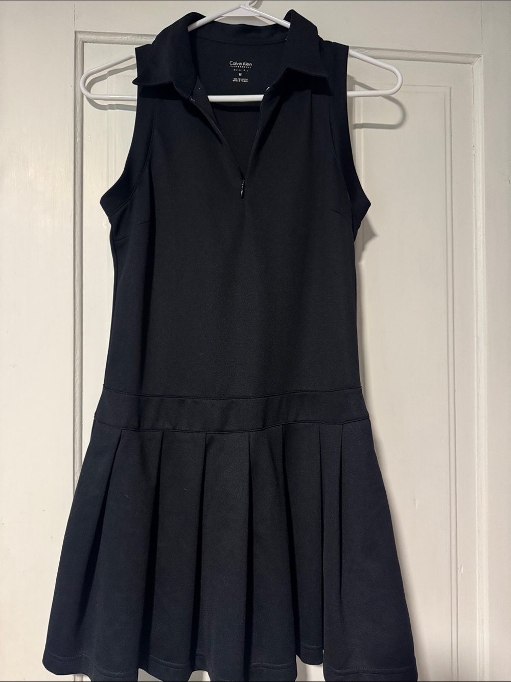 Calvin Klein Black Sleeveless Polo Dress with Pleated Skirt- New Without Tags